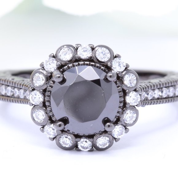 COPY - 1.50 Carat Art Deco Halo Black Tone 925 St… - Picture 1 of 3